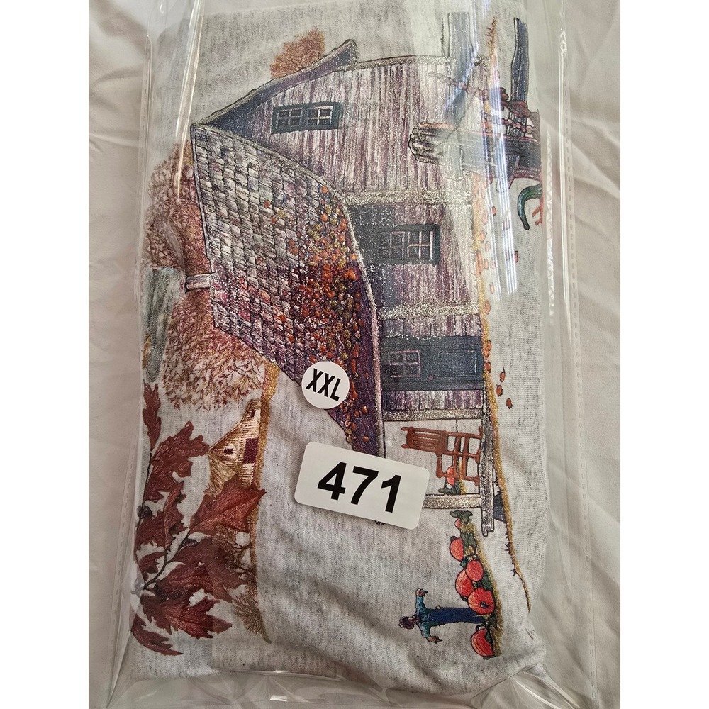 Vintage Autumn Cabin Pumpkin Fall Leaves Graphic Tshirt 2X - Picture 7 of 7